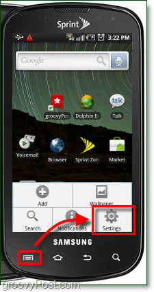 launch settings app from menu button on android